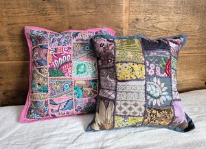 Fundas de Cojín Boho Vintage, Cojines Coloridos con Patchwork Indio, Decoración Artesanal Estilo Kantha, Cojines Decorativos de 16x16 - Product Image 2