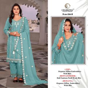 Qualité d'exportation indienne belle robe belle Organza Siffon Salwar Suit & Dupatta avec broderie et offres travail femme mode - Product Image 5