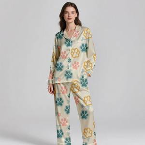 Ensemble de pyjamas en soie satinée pour adultes, été/printemps, léger, respirant, impression numérique, élégant, vêtements de nuit de luxe, doux - Product Image 6