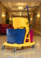 Chariot de nettoyage professionnel à double seau avec essoreuse à pression latérale pour hôtels et entretien ménager, en ABS