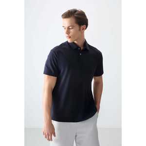 T-shirt pour homme en coton bleu marine, épais, doux et texturé, col polo, coupe ample, tissu Oxford respirant - 88381 - Product Image 4