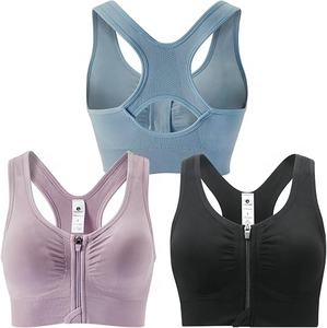 Sujetador deportivo con cremallera frontal y logo personalizado al por mayor, de alto soporte para mujer, para fitness, gimnasio y yoga, con almohadillas extraíbles y doble cierre. - Product Image 1