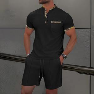Logo personnalisé Premium Ensemble Chemise Short Décontracté 100% Coton Ensemble Short pour Hommes de Qualité Supérieure Ensembles T-Shirt Respirant d'Été - Product Image 4