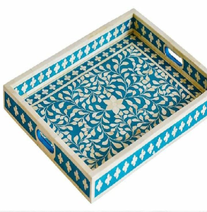 Modern Rectangular <b>Black</b> and White Inlay <b>Tray</b> for Home Serving and <b>Decoration</b> From India At Wholesale Factory Price - Product Image 3