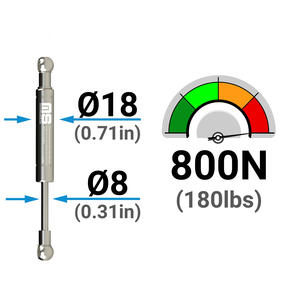 IL08BA-60-205-F1 205 mm en acier inoxydable ressort à gaz Inox Compression vérin à gaz pour l'industrie des machines 60 mm course certifiée ISO - Product Image 2