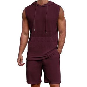 2025 conjuntos cortos de chándal para hombre, conjunto de 2 piezas de verano de color liso, conjunto informal sin mangas con capucha y pantalones cortos - Product Image 5