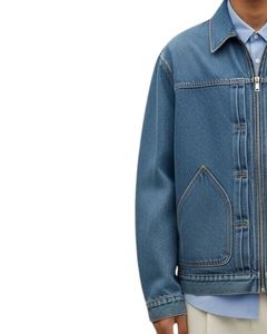 Veste en jean bleu à fermeture éclair pour homme avec design multi-poches, lavage vintage, streetwear décontracté, vêtements d'extérieur en jean bleu clair - Product Image 3