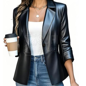 Latest Style Wholesale Winter Front Logo Windproof Eco-Friendly Solid Women PU Leather Jacket Turn-<b>down</b> Collar Single Button - Product Image 1