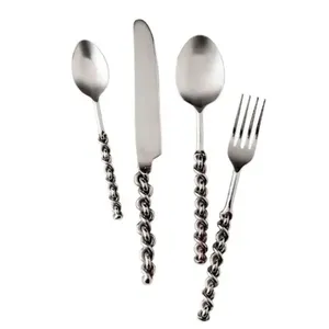 Ensemble de couverts élégant en acier inoxydable doré avec manche en bois pour mariages et accessoires de vaisselle de restaurant - Product Image 6