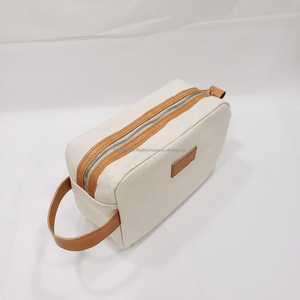 Customized OEM Logo Custom Canvas Leather Pouch Toiletry Travel Makeup Cosmetic for Dopp Kit Traveling Genuine Toiletry <b>Bags</b> - Product Image 3