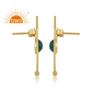 Top Selling Sterling Silver 18K Gold Plated Natural <b>Green</b> Onyx Gemstone Dangle Earring Demi Fine Jewelry Manufacturer - Product Image 3