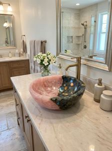 Lavabo Redondo de Piedra de Ágata de Lujo Moderno Hecho a Mano, Ecológico, Color Personalizado, Decoración para Baño de Retiro - Product Image 4