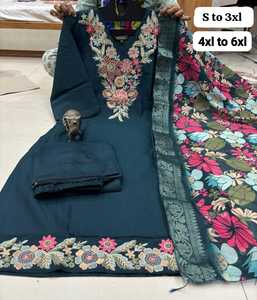 ชุดเดรสผ้ามัสลินผ้าไหมเคอร์ติงานทำมือหนักพร้อมด้วยดิจิตอล dupatta ช้อปปิ้งออนไลน์อินเดีย - Product Image 2