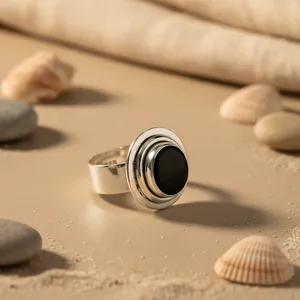 Art Palace Minimalist Boho 925 Silver <b>Onyx</b> Gemstone <b>Ring</b> Bezel Setting Geometric Unisex Everyday Wear Third Party Certified - Product Image 1