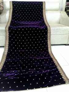 WS INTERNATIONAL Fully Embroidered Pakistani Shawl <b>Net</b> <b>Dupatta</b> Beautiful Velvet Velour Beautiful Colors for Muslim Polyester - Product Image 3