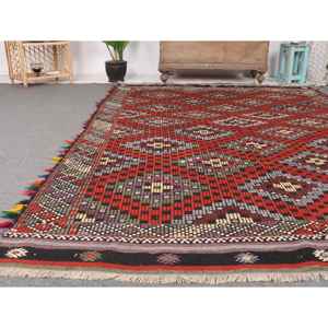 พรมตุรกี ขนาด 5.8x8.4 ฟุต พรมวินเทจขนาดใหญ่ พรมคิลิมสีแดงดำไล่เฉดสี - Product Image 5