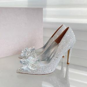 Zapatos de Tacón Alto con Pedrería en Punta, Estilo Cenicienta, Tacones de Aguja de Cristal, Zapatos Sexys para Mujer, Damas de Honor, Novias, Bodas - Product Image 5