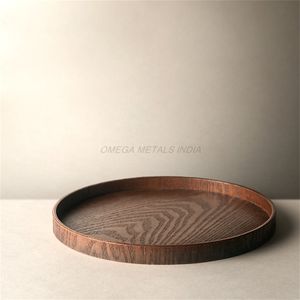 La bandeja de madera más vendida en elegante color nogal con elegante forma redonda y acabado liso, perfecta para la decoración del hogar - Product Image 5
