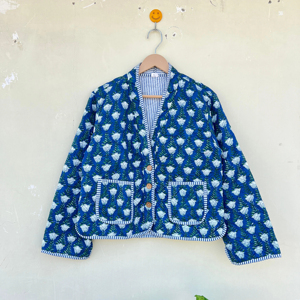 Jersey con estampado de bloque de mano indio, chaqueta acolchada de algodón transpirable, estilo Kimono ecológico, ropa de abrigo informal para mujer, botón Floral - Product Image 1