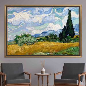 Toile imprimée Van Gogh Champ de blé et cyprès : Décoration murale vintage, TOILE ENCARTÉCHÉE DORÉE - Product Image 1