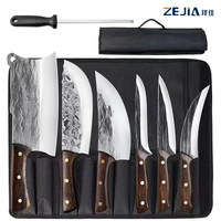 Ensemble de couteaux de chef, hachoir à viande, hachoir à os, manche en bois, motif martelé, acier inoxydable 3cr13, couteaux de cuisine avec sac de transport et aiguiseur