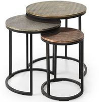 Table basse gigogne au design moderne Taux de quantité en vrac à bas prix Cadre en bois avec revêtement en poudre noire Ensemble de trois dessus en bois Fournisseur indien