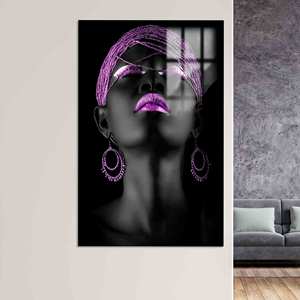 Arte de Pared de Vidrio con Diseño de Chica Africana Brillante: Impresión Abstracta en Lienzo, Vidrio - Product Image 1