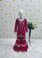 Gaun pesta siap pakai untuk anak perempuan, SHARARA DAN DUPATTA, pakaian desainer India untuk anak perempuan, untuk Idul Fitri tahun 2025