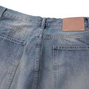 Shorts amples en maille délavée bleu clair de haute qualité pour homme, coupe brute personnalisée, denim délavé à l'acide, respirant, taille plus - Product Image 6