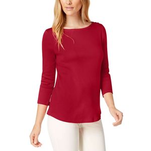 Maglia da donna Charter Club X-Small in cotone Pima con scollo a barca e bottoni sulle spalle, colore rosso. - Product Image 1