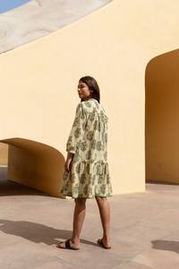 Vestido de Algodón Estampado a Mano Jivani, Estilo Bohemio, Informal, Veraniego, Moda Ética - Product Image 6