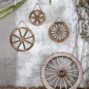 <b>3</b> <b>Piece</b> Wooden Wagon Wheel <b>Wall</b> Decor 12/10/8 Inch Old West Wagon Wheel <b>Wall</b> <b>Art</b> Farmhouse Rustic Yard Decor Wood - Product Image 2