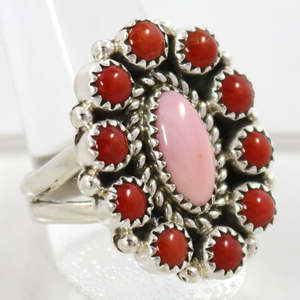 Juego de anillos de plata esterlina con coral mediterráneo y coral Ángel Rosa Anillo de plata esterlina 925 - Product Image 6