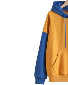 Sudadera con Capucha en Contraste Amarillo y Azul con Bolsillo Tipo Canguro, Ropa Casual de Calle, Sudadera de Forro Polar Unisex, Suave y Cómoda - Product Image 3