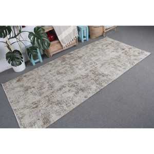 Turkish Vintage <b>Wool</b> Area Rug 4.1x8.7 ft Eco-Friendly Gray <b>Brown</b> Patchwork Rug with Latex Backing - Product Image 4