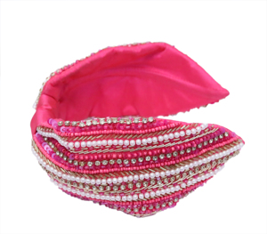 Vibrant <b>Hot</b> <b>pink</b> Base Fabric Handmade Beaded Sequins Knot <b>Headband</b> Designer Hair Accessory Festive Wear Casual Styling - Product Image 4