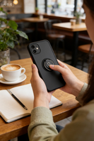 Coque de téléphone antichoc en TPU métallique mat avec anneau de maintien anti-traces de doigts et béquille rotative à 360°