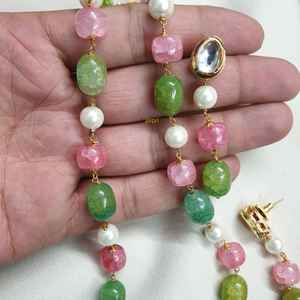 Conjuntos de joyería de moda de perlas largas Mala de cuentas de Piedra Rosa verde - Product Image 6