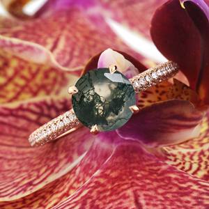 Anillo de ágata de musgo Natural de oro sólido de 14K personalizado de lujo, estilo bonito, moissanita Natural, solitario, joyería de compromiso de boda - Product Image 2