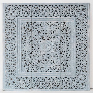 หัวเตียงแกะสลักลายแมนดาลา ตกแต่งดอกไม้ สีฟ้าอ่อน สำหรับตกแต่งผนังหัวเตียง ศิลปะตกแต่งผนังบ้านสไตล์ทรอปิคอล ชุด 3 ชิ้น - Product Image 1