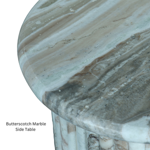 Table de chevet/table d'appoint/table basse en marbre exotique de luxe avec plateau rond et base sculpturale cannelée pour les intérieurs de villas et d'hôtels haut de gamme - Product Image 2