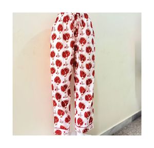 100% coton imprimé pantalon de salon rouge grenade Floral Design taille élastique pantalon droit respirant dentelle décorée pour - Product Image 1