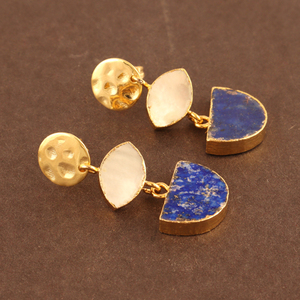 Exquisite Simple Fashion <b>Earring</b> Natural <b>Mother</b> <b>of</b> <b>Pearl</b> & Lapis Lazuli <b>Earring</b> 24k Gold Electroplating Hammered <b>Earring</b> for Her - Product Image 5