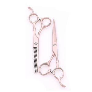 ชุดกรรไกรตัดผมสแตนเลสเคลือบสีชมพูชุดกรรไกรตัดผมบางพร้อมที่วางนิ้วมือสำหรับร้านทำผม - Product Image 2