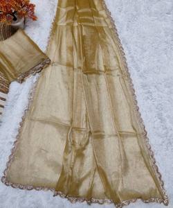 Sari Moderno GMY de Seda con Bordado de Encaje Hecho a Mano, Blusa Sin Coser, Ropa Étnica para Fiestas y Bodas, Precio al por Mayor - Product Image 4