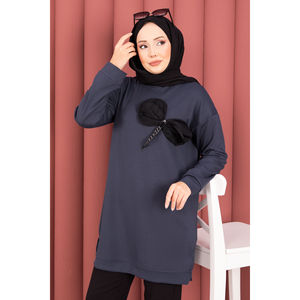 Túnica Hijab Modesta Oysho con Detalle de Lazo y Adornos de Piedras, Color Gris Oscuro, Verano, Formal, Casual, Estampado, Tejido de Chifón y Algodón - Product Image 2