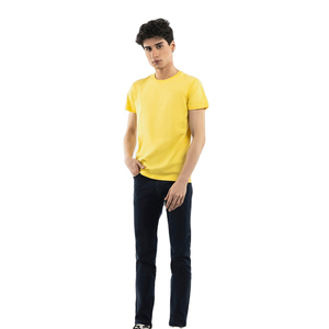 Camiseta amarilla de algodón 100% de corte regular para hombre, Camiseta básica de manga corta con cuello redondo, ropa de calle con logotipo sólido liso, camiseta antiarrugas - Product Image 2
