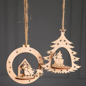 Adornos colgantes de Navidad de madera con talla artística perfecta para la decoración festiva del árbol en casa - Product Image 1