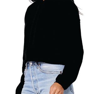 Sweat-shirt à capuche 52% en coton peigné à ourlet brut pour femme, vêtement court noir en polaire 48% - Product Image 5