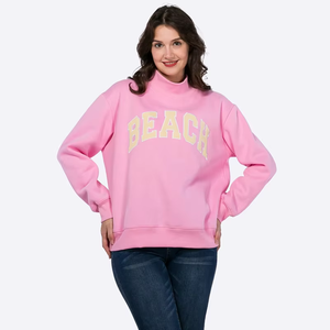 Vente en gros de sweatshirts et sweatshirts surdimensionnés en coton à col montant et poids lourds pour femmes - Product Image 3